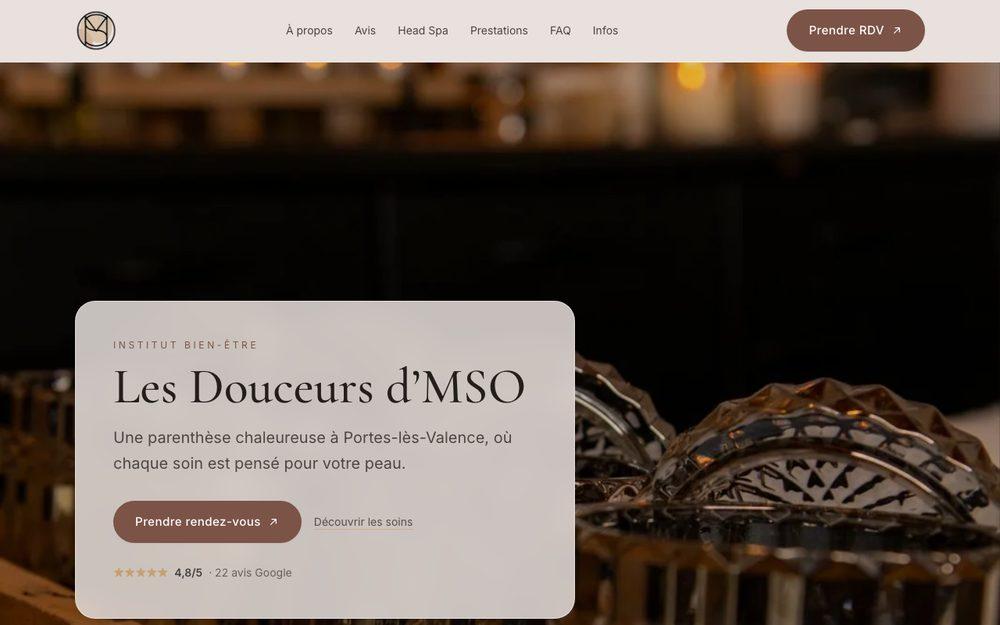 Capture réelle de la page d'accueil de Les Douceurs d'MSO